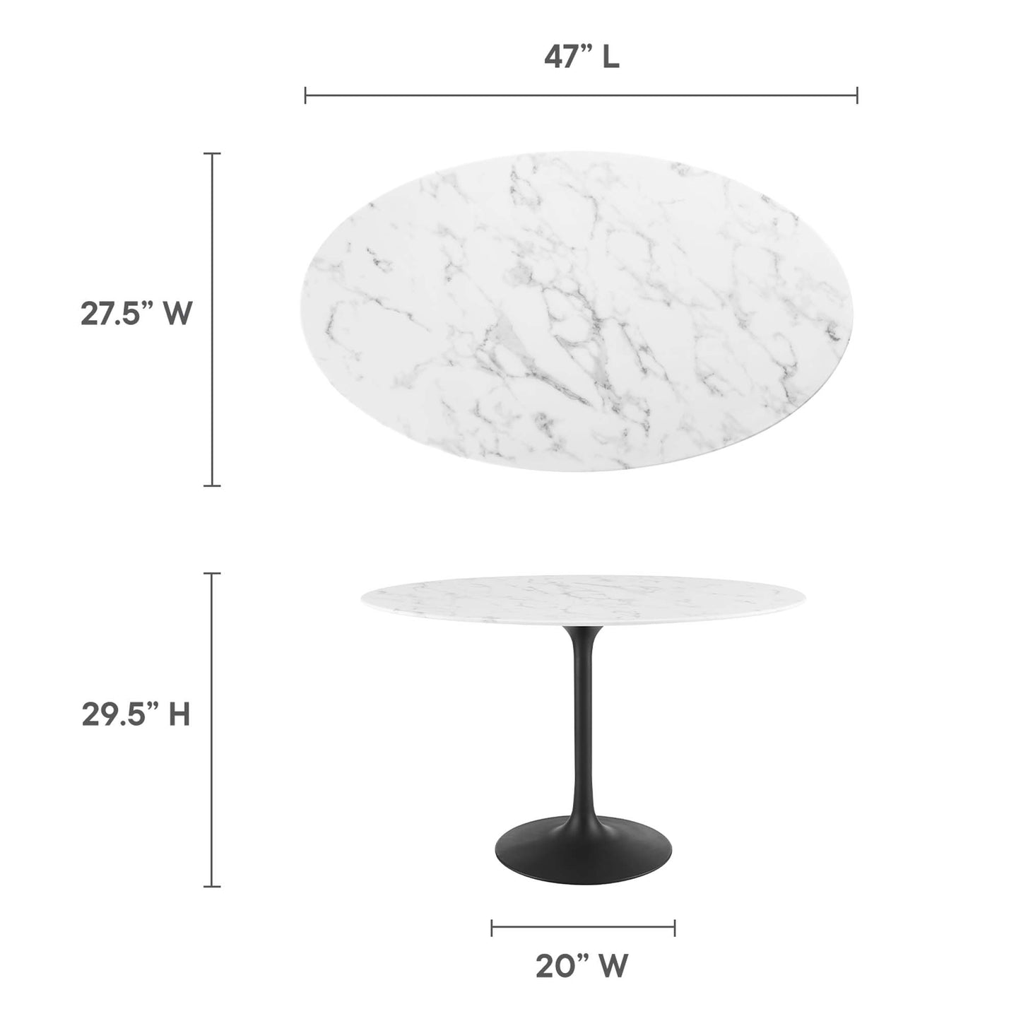 Modway - Lippa 48" Oval Faux Marble Dining Table by Modway  Bar and Dining Bar and Dining Tables White - EEI-3518-BLK-WHI