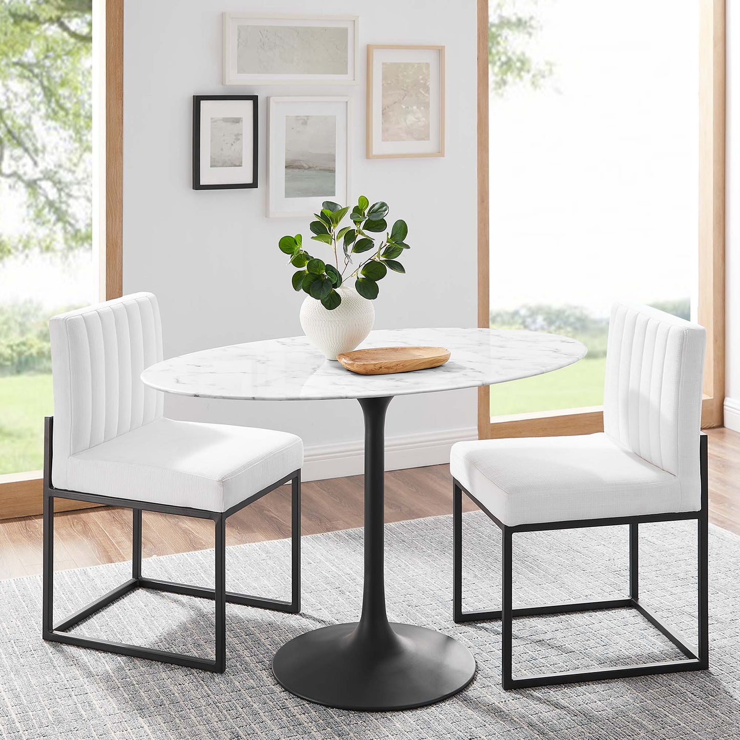 Modway - Lippa 48" Oval Faux Marble Dining Table by Modway  Bar and Dining Bar and Dining Tables White - EEI-3518-BLK-WHI