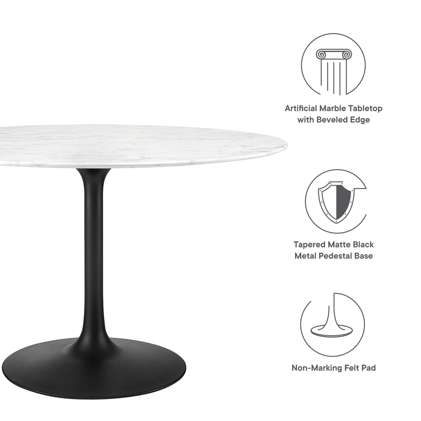 Modway - Lippa 48" Round Faux Marble Dining Table by Modway  Bar and Dining Bar and Dining Tables White - EEI-3527-BLK-WHI