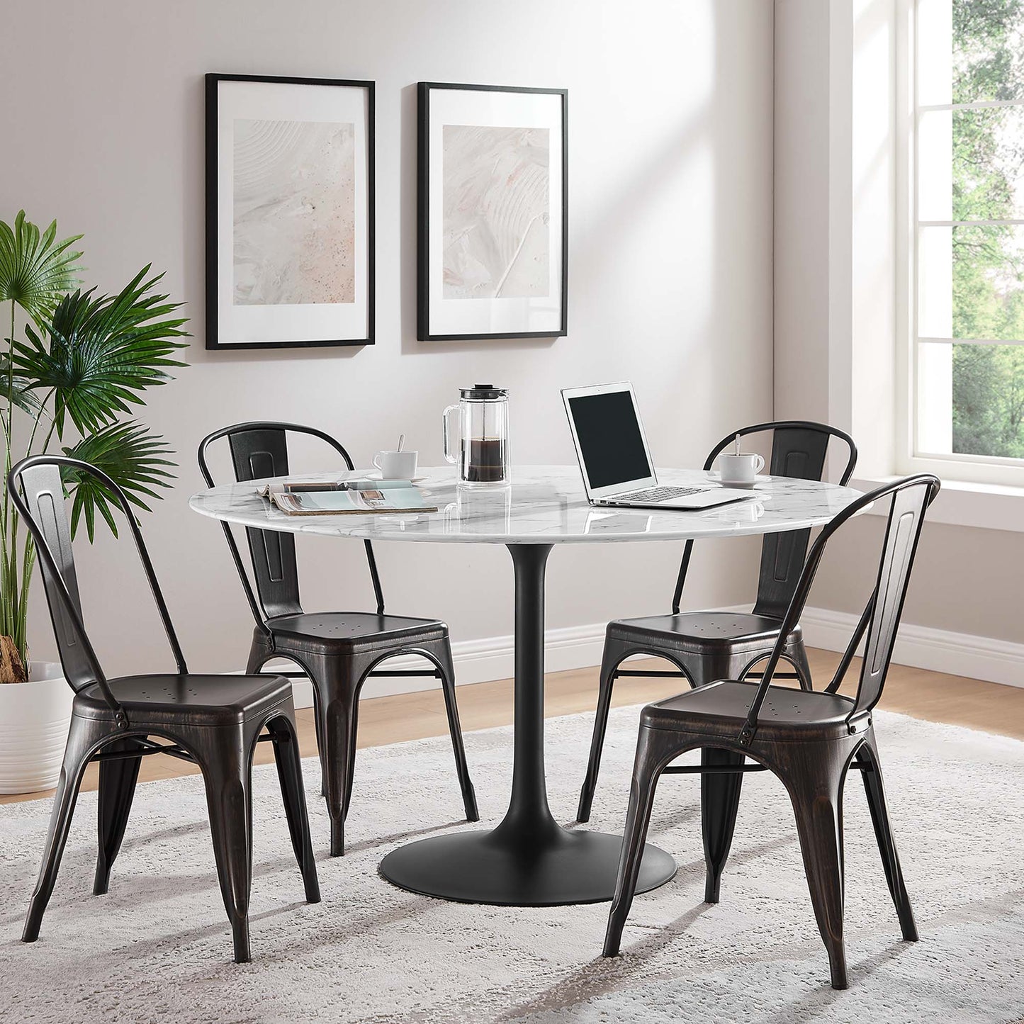 Modway - Lippa 54" Round Faux Marble Dining Table by Modway  Bar and Dining Bar and Dining Tables White - EEI-3528-BLK-WHI