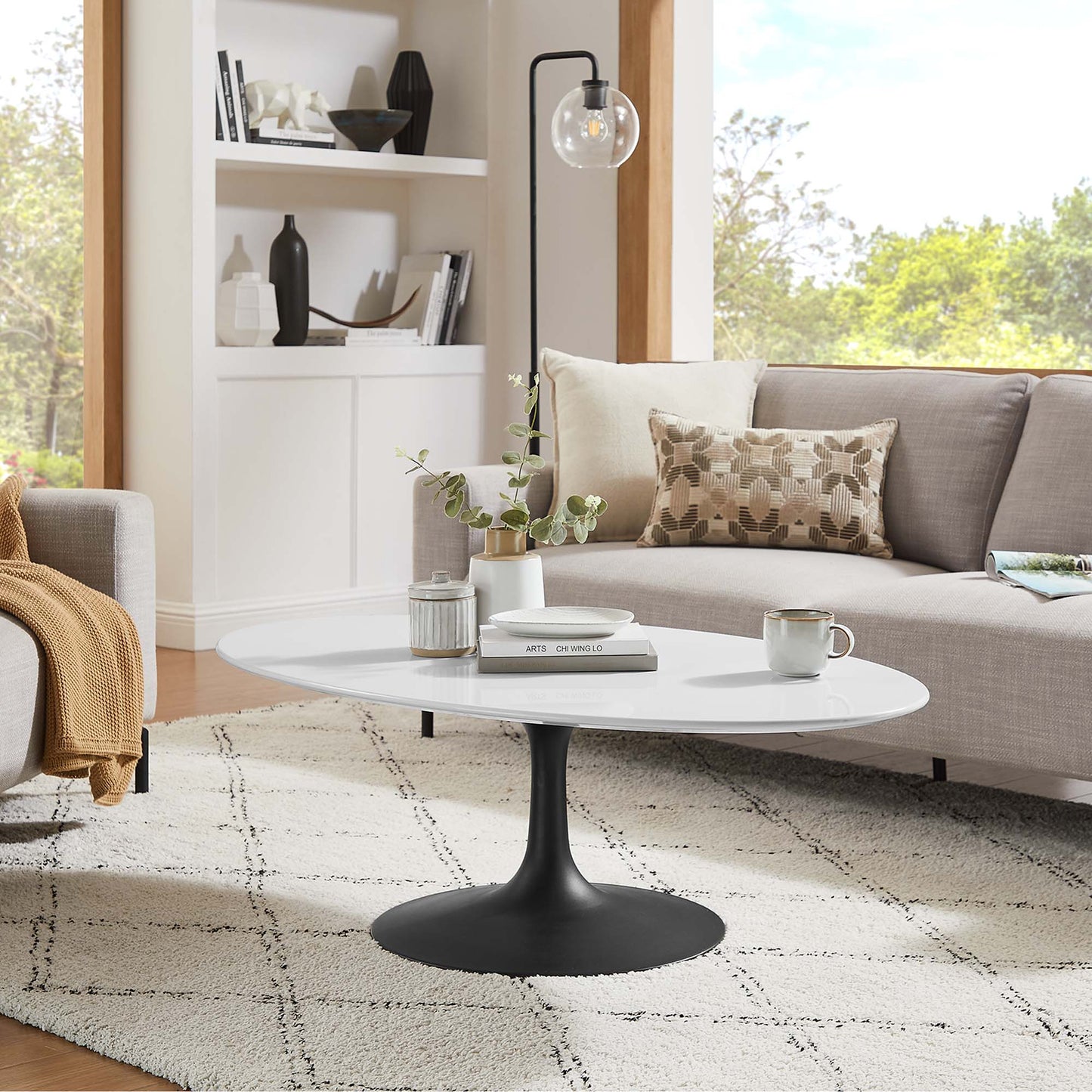 Modway - Lippa 48" Oval Wood Coffee Table by Modway  Living Room Tables White - EEI-3536-BLK-WHI