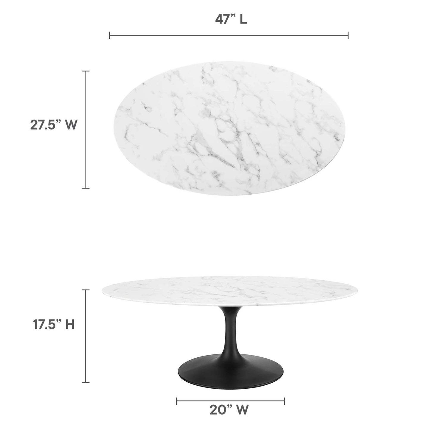Modway - Lippa 48" Oval Faux Marble Coffee Table by Modway  Living Room Tables White - EEI-3537-BLK-WHI