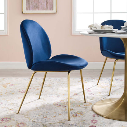 Modway Outlet Scoop Gold Stainless Steel Leg Performance Velvet Dining Chair by Modway  Bar and Dining Furniture Navy - EEI-3548-NAV