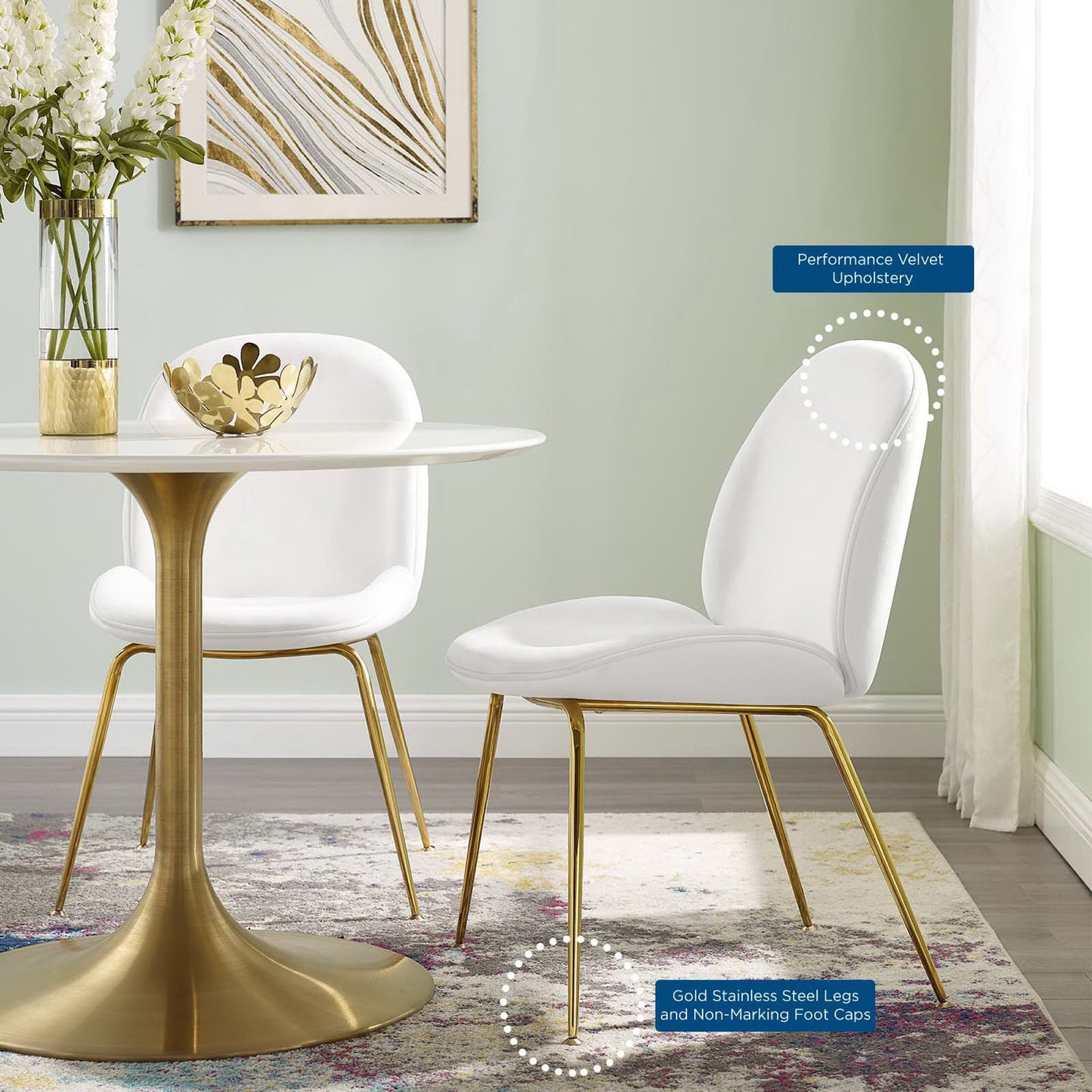 Modway Outlet Scoop Gold Stainless Steel Leg Performance Velvet Dining Chair by Modway  Bar and Dining Furniture White - EEI-3548-WHI