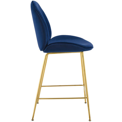 Modway Outlet Scoop Gold Stainless Steel Leg Performance Velvet Counter Stool by Modway  Bar and Dining Furniture Navy - EEI-3549-NAV