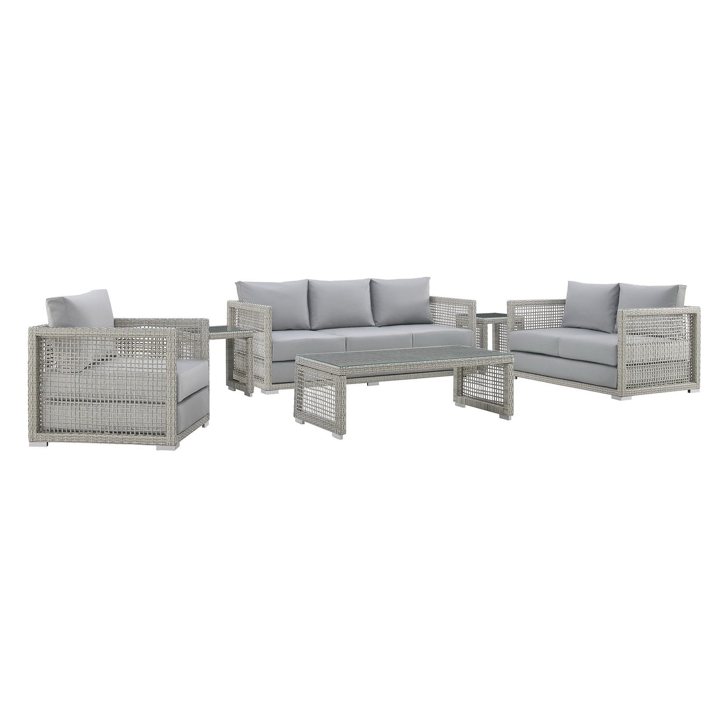 Modway - Aura 6 Piece Outdoor Patio Wicker Rattan Set by Modway  Outdoor Furniture Sofa Sectionals Gray - EEI-3559-GRY-GRY-SET