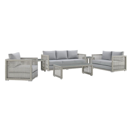 Modway - Aura 6 Piece Outdoor Patio Wicker Rattan Set by Modway  Outdoor Furniture Sofa Sectionals Gray - EEI-3559-GRY-GRY-SET