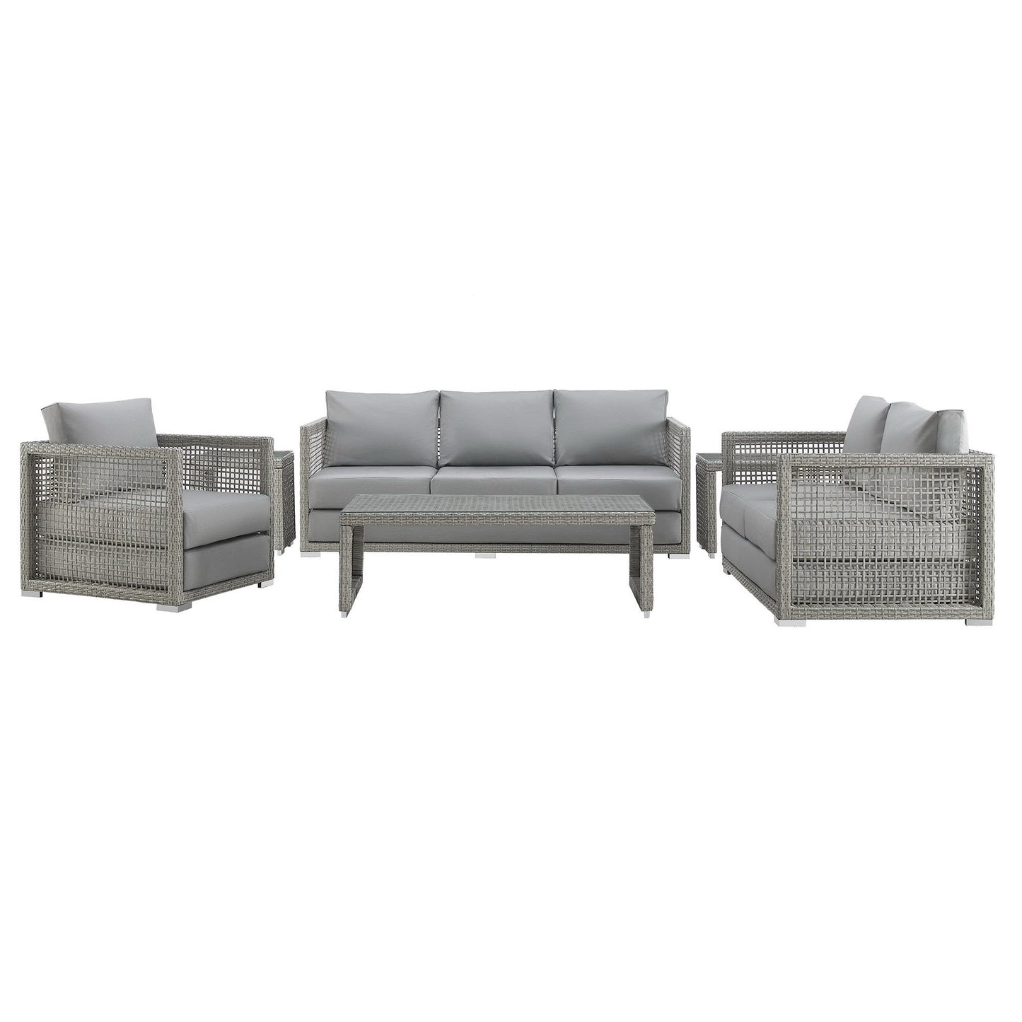 Modway - Aura 6 Piece Outdoor Patio Wicker Rattan Set by Modway  Outdoor Furniture Sofa Sectionals Gray - EEI-3559-GRY-GRY-SET