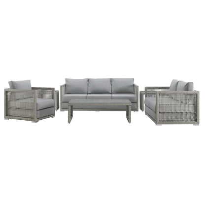 Modway - Aura 6 Piece Outdoor Patio Wicker Rattan Set by Modway  Outdoor Furniture Sofa Sectionals Gray - EEI-3559-GRY-GRY-SET