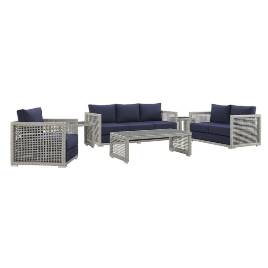Modway Outlet Aura 6 Piece Outdoor Patio Wicker Rattan Set by Modway  Outdoor Furniture Furniture Gray Navy - EEI-3559-GRY-NAV-SET