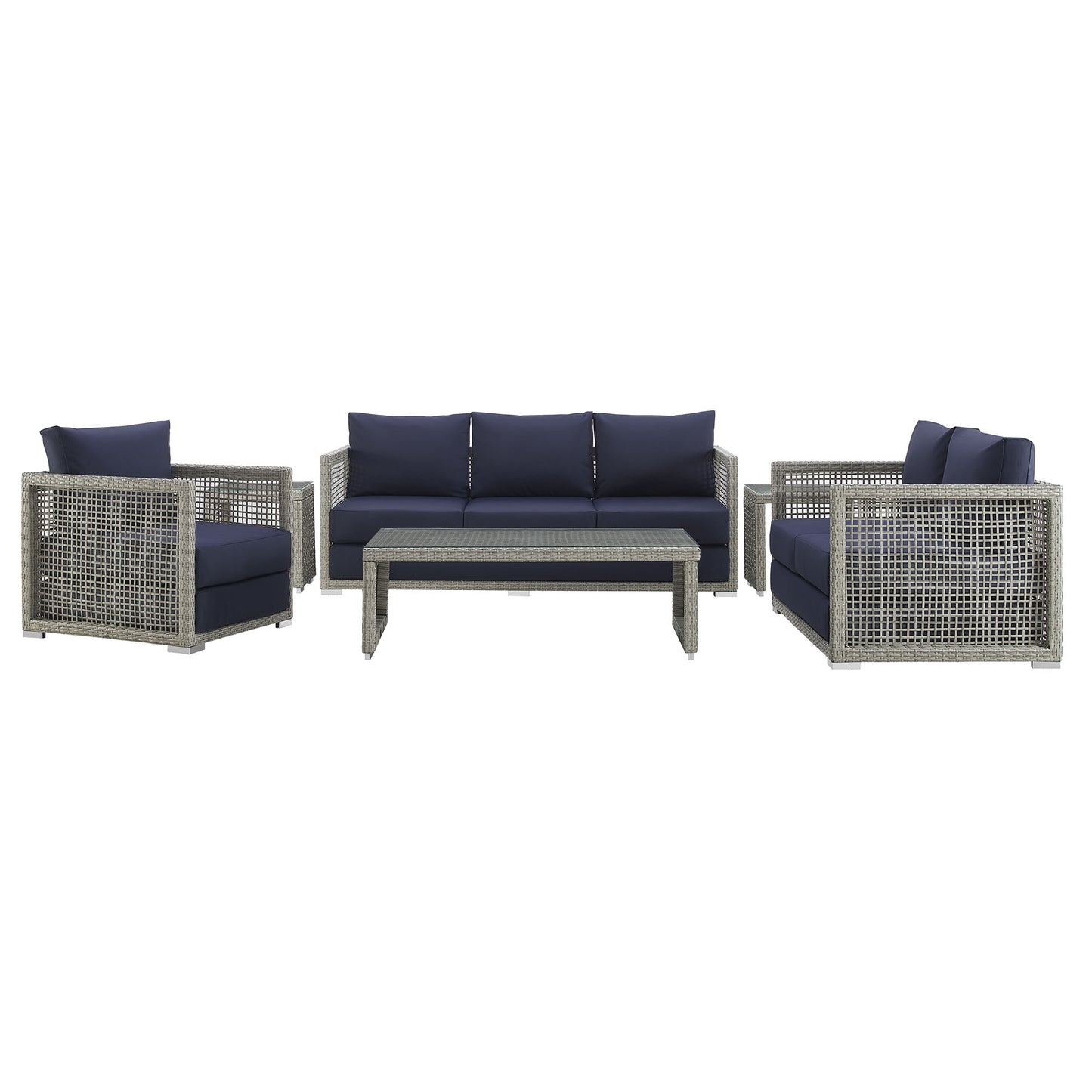 Modway Outlet Aura 6 Piece Outdoor Patio Wicker Rattan Set by Modway  Outdoor Furniture Furniture Gray Navy - EEI-3559-GRY-NAV-SET