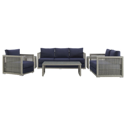 Modway Outlet Aura 6 Piece Outdoor Patio Wicker Rattan Set by Modway  Outdoor Furniture Furniture Gray Navy - EEI-3559-GRY-NAV-SET
