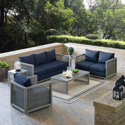 Modway Outlet Aura 6 Piece Outdoor Patio Wicker Rattan Set by Modway  Outdoor Furniture Furniture Gray Navy - EEI-3559-GRY-NAV-SET
