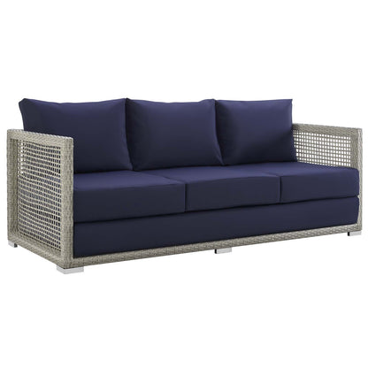 Modway Outlet Aura 6 Piece Outdoor Patio Wicker Rattan Set by Modway  Outdoor Furniture Furniture Gray Navy - EEI-3559-GRY-NAV-SET