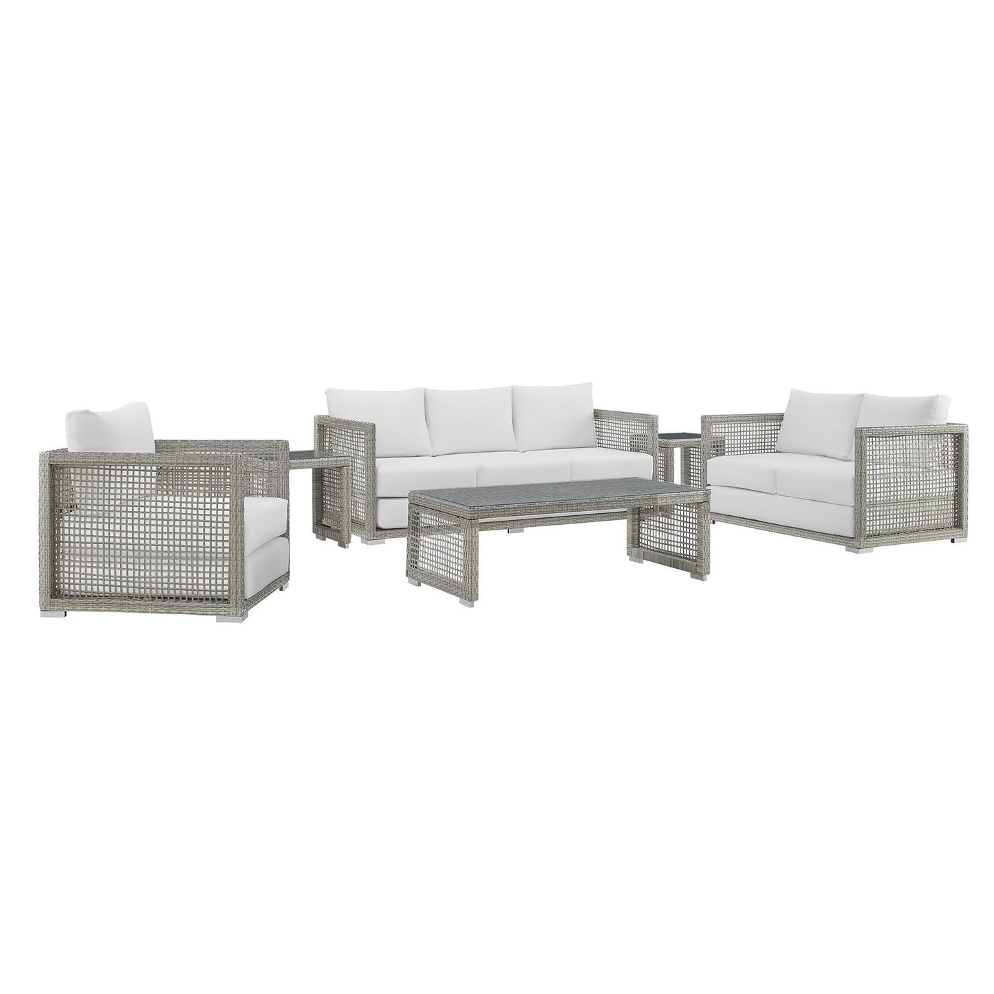 Modway - Aura 6 Piece Outdoor Patio Wicker Rattan Set by Modway  Outdoor Furniture Sofa Sectionals White - EEI-3559-GRY-WHI-SET