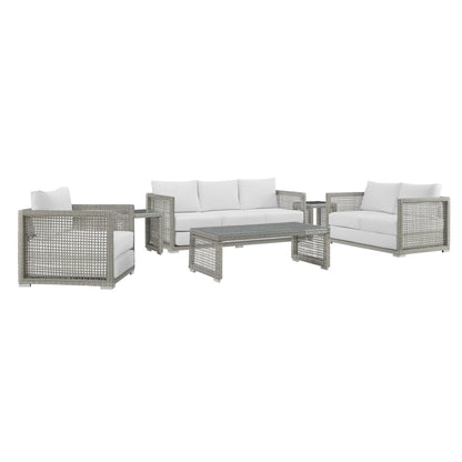 Modway - Aura 6 Piece Outdoor Patio Wicker Rattan Set by Modway  Outdoor Furniture Sofa Sectionals White - EEI-3559-GRY-WHI-SET