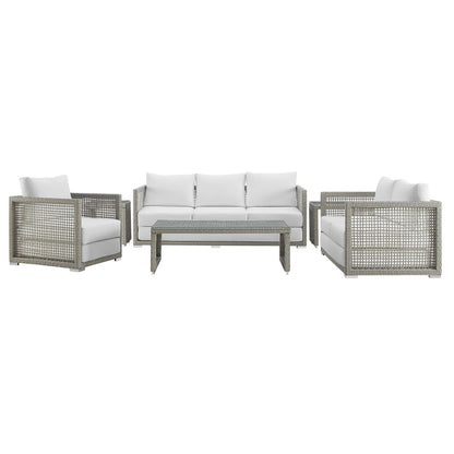 Modway - Aura 6 Piece Outdoor Patio Wicker Rattan Set by Modway  Outdoor Furniture Sofa Sectionals White - EEI-3559-GRY-WHI-SET