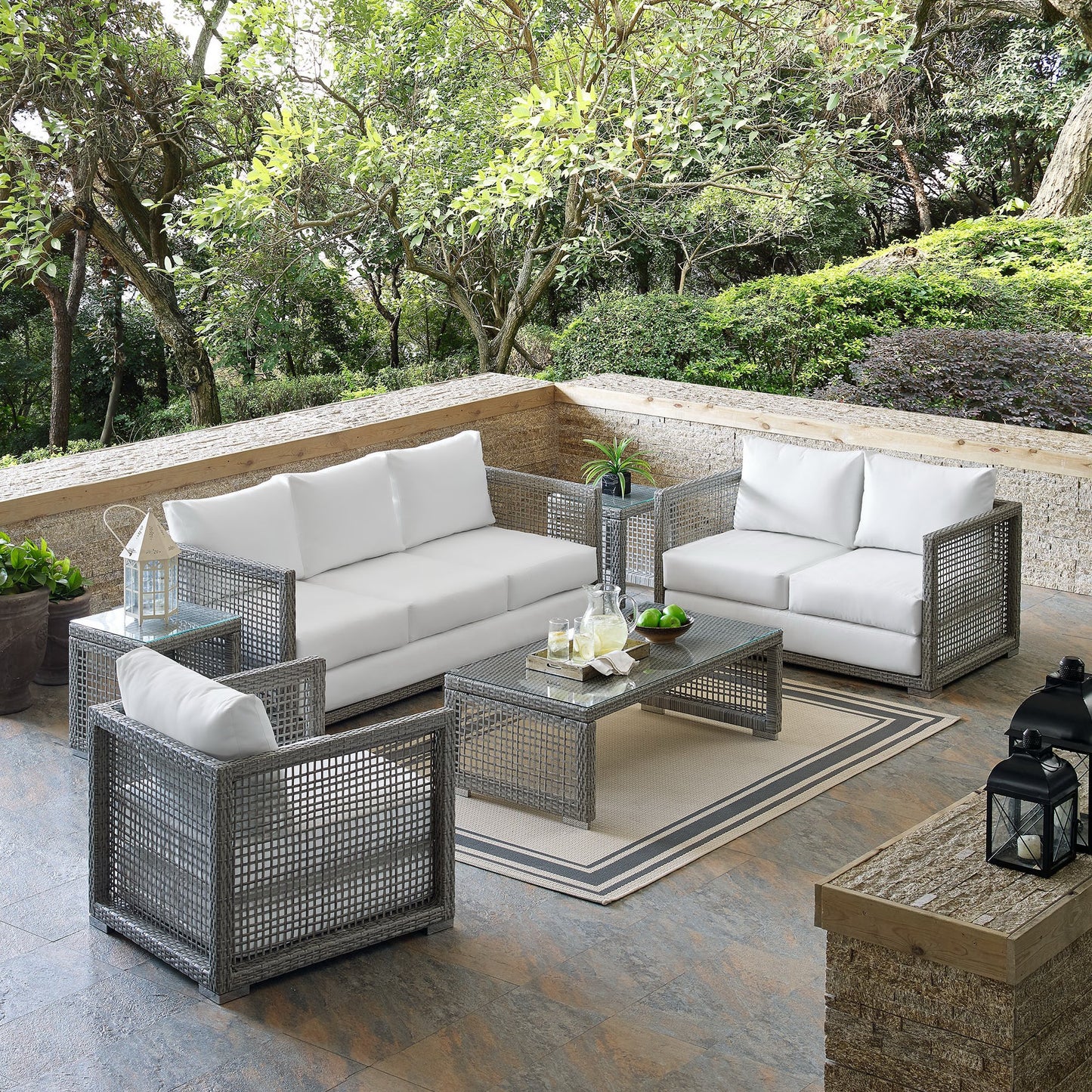 Modway - Aura 6 Piece Outdoor Patio Wicker Rattan Set by Modway  Outdoor Furniture Sofa Sectionals White - EEI-3559-GRY-WHI-SET