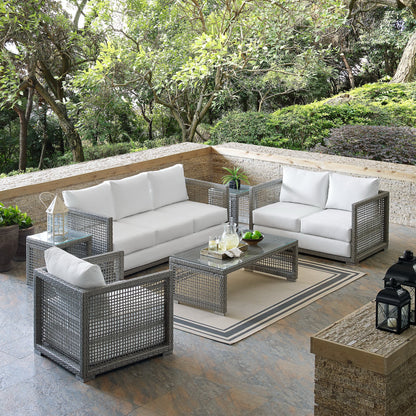 Modway - Aura 6 Piece Outdoor Patio Wicker Rattan Set by Modway  Outdoor Furniture Sofa Sectionals White - EEI-3559-GRY-WHI-SET
