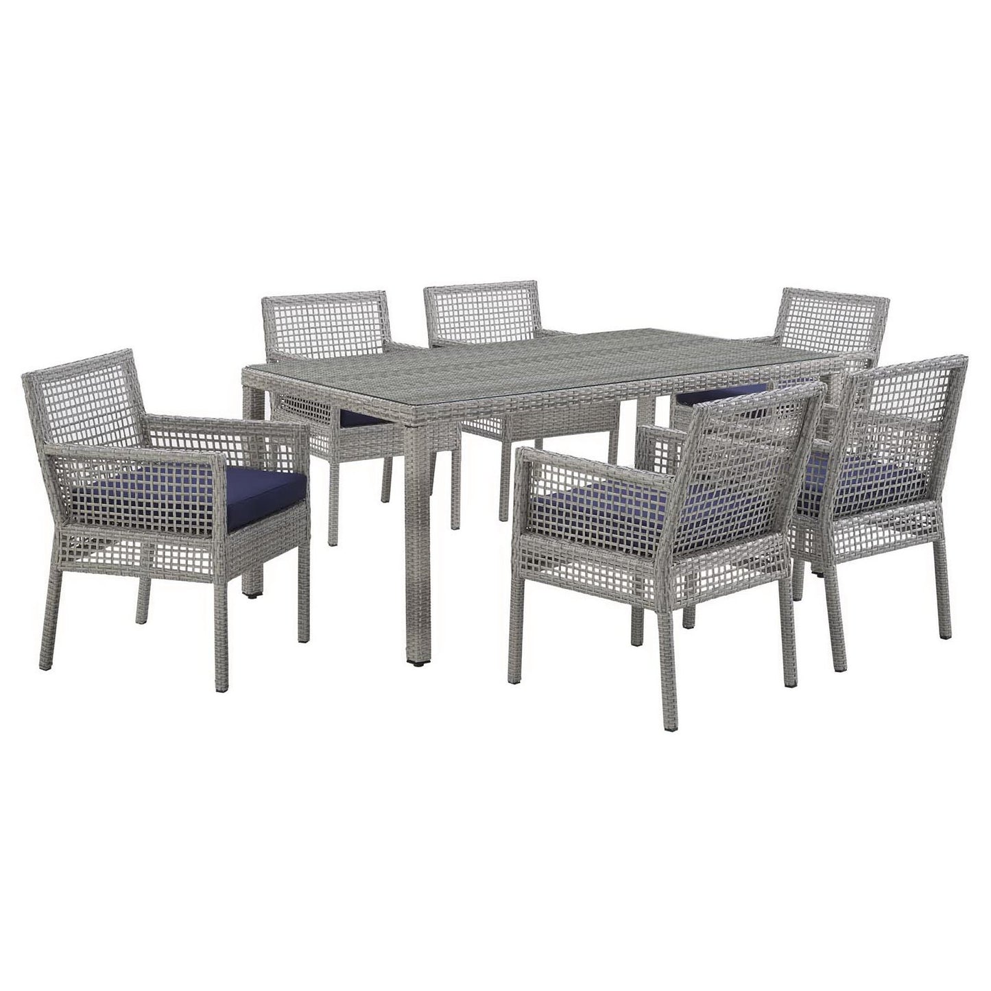 Modway - Aura 7 Piece Outdoor Patio Wicker Rattan Set by Modway  Outdoor Furniture Bar and Dining Blue - EEI-3560-GRY-NAV-SET