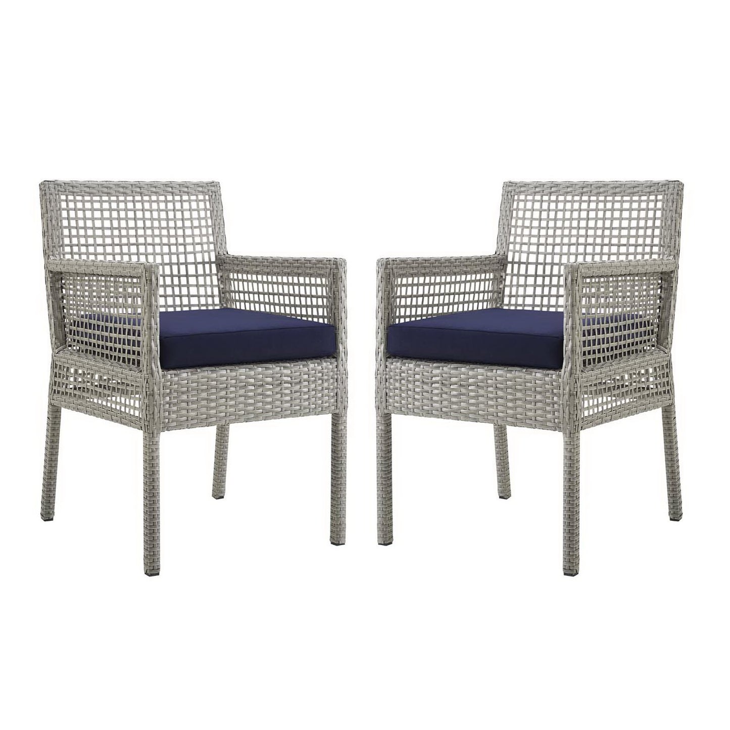Modway - Aura Outdoor Patio Wicker Rattan Dining Armchair Set of 2 by Modway  Outdoor Furniture Bar and Dining Blue - EEI-3561-GRY-NAV