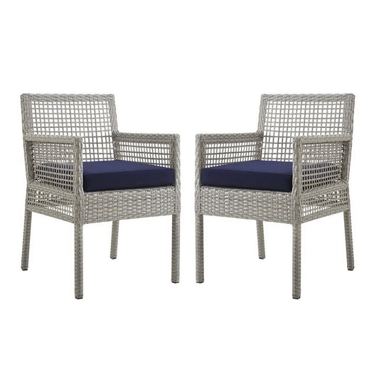 Modway - Aura Outdoor Patio Wicker Rattan Dining Armchair Set of 2 by Modway  Outdoor Furniture Bar and Dining Blue - EEI-3561-GRY-NAV