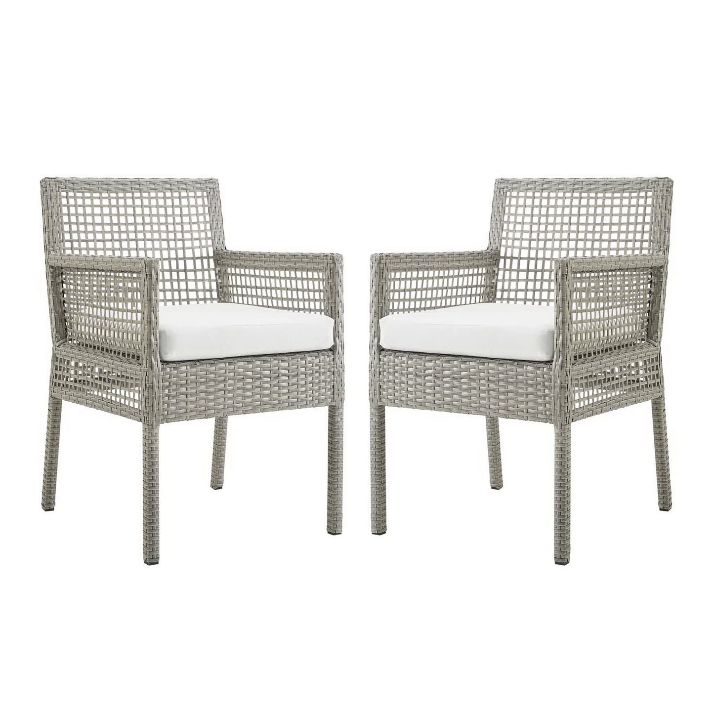 Modway - Aura Outdoor Patio Wicker Rattan Dining Armchair Set of 2 by Modway  Outdoor Furniture Bar and Dining White - EEI-3561-GRY-WHI