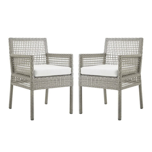 Modway - Aura Outdoor Patio Wicker Rattan Dining Armchair Set of 2 by Modway  Outdoor Furniture Bar and Dining White - EEI-3561-GRY-WHI
