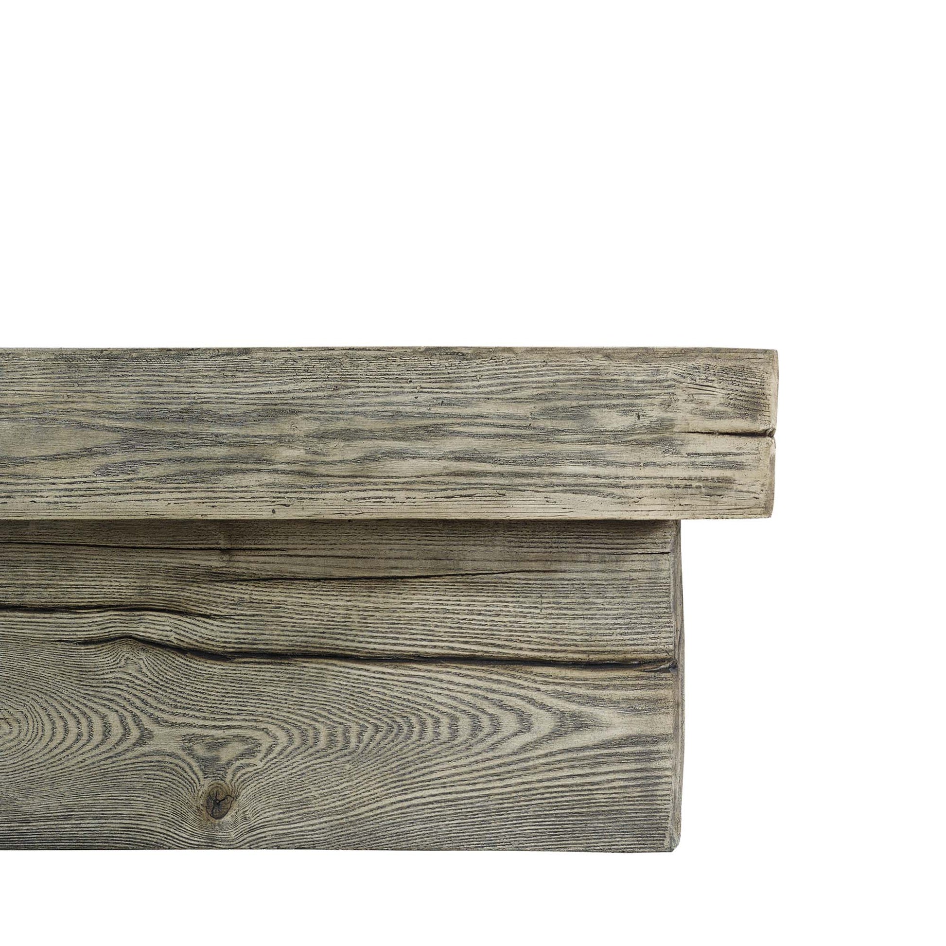 Rectangular outdoor patio fire pit table with a weathered gray wood-style finish.