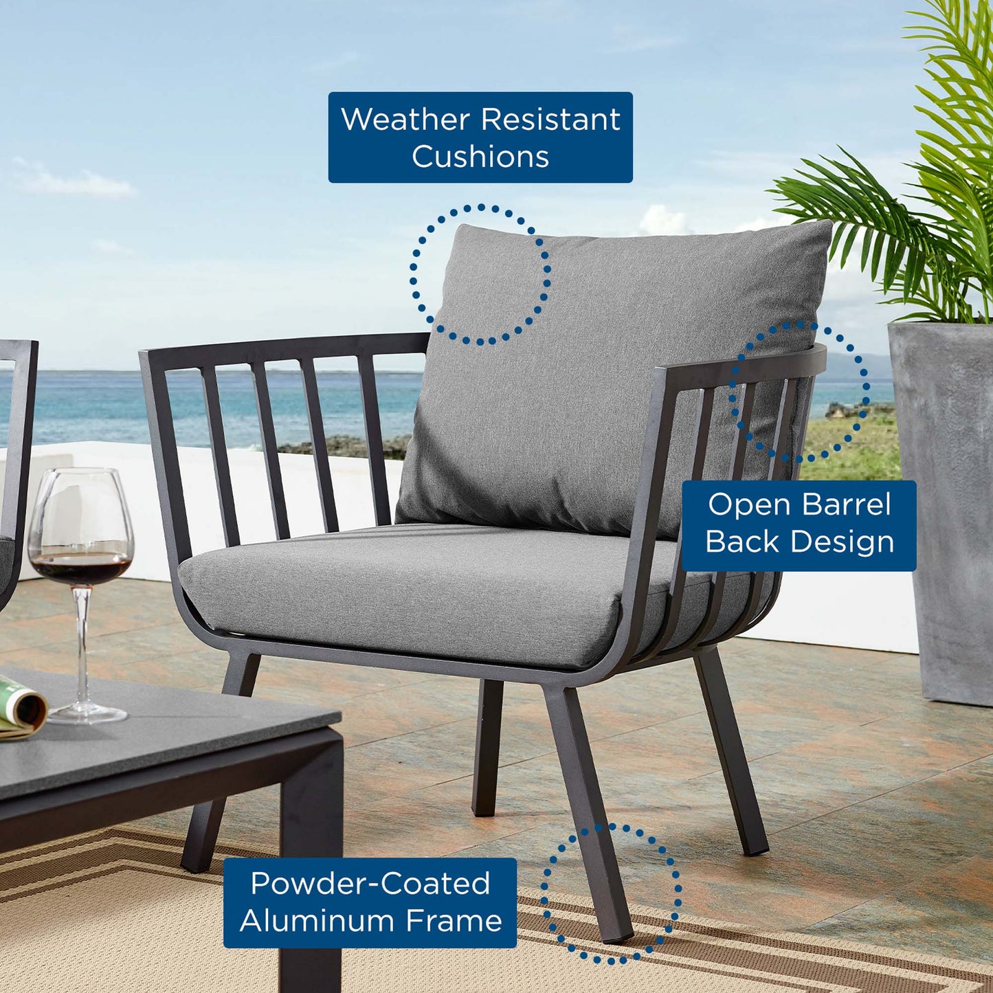 Modway - Riverside Outdoor Patio Aluminum Armchair by Modway  Outdoor Furniture Sofa Sectionals Gray - EEI-3566-SLA-CHA