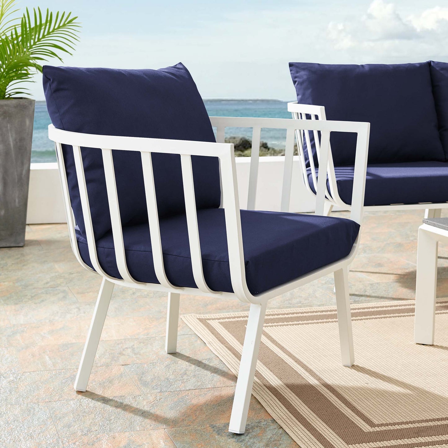 Modway Outlet Riverside Outdoor Patio Aluminum Armchair by Modway  Outdoor Furniture Furniture White Navy - EEI-3566-WHI-NAV