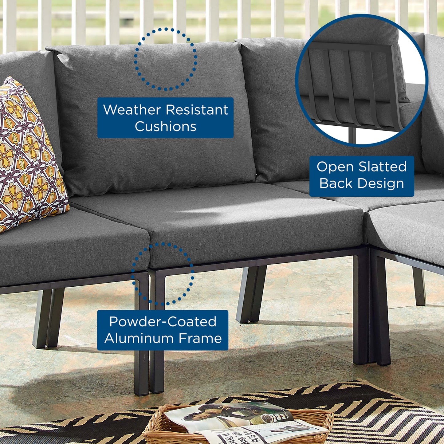 Modway - Riverside Outdoor Patio Aluminum Armless Chair by Modway  Outdoor Furniture Sofa Sectionals Gray - EEI-3567-SLA-CHA