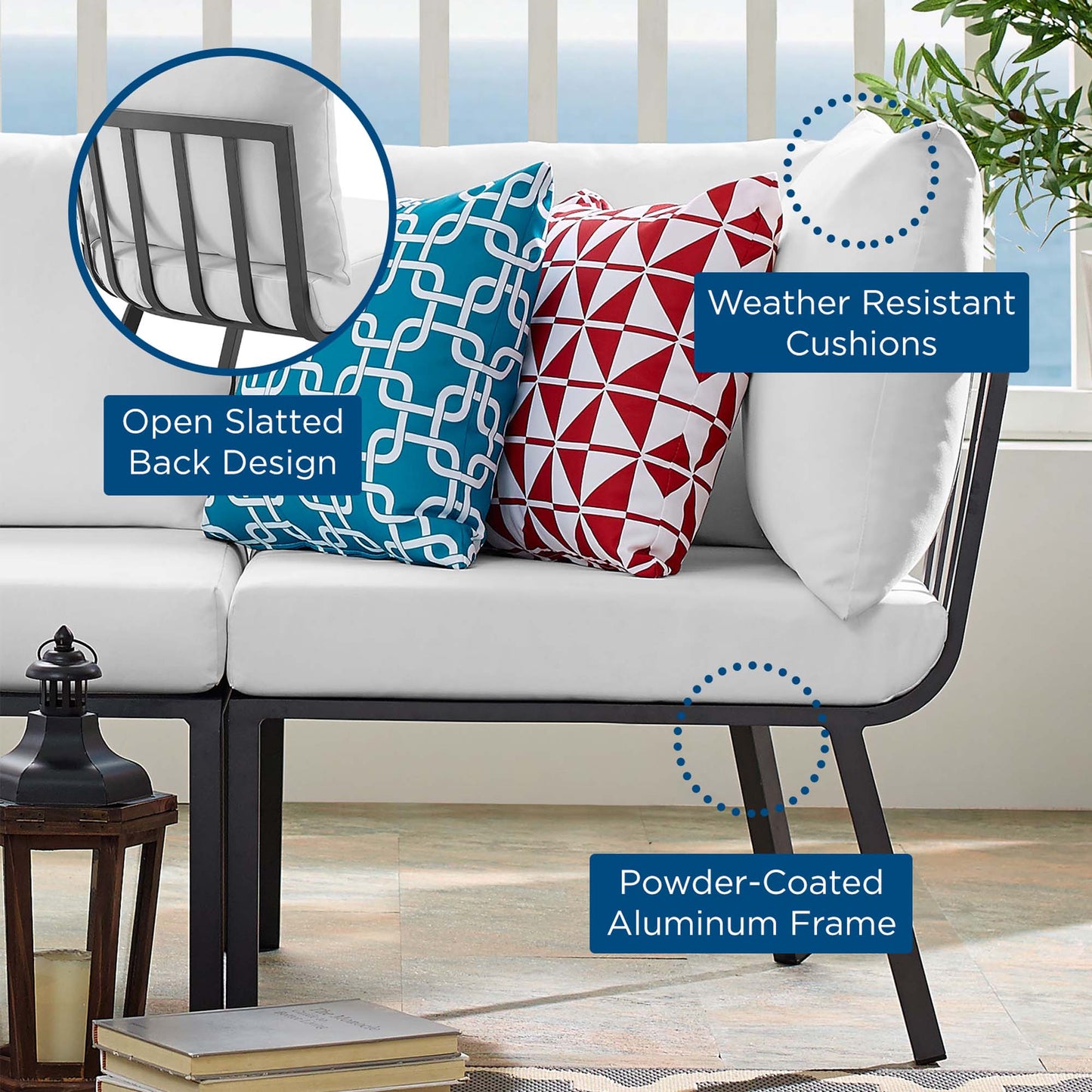 Modway Outlet Riverside Outdoor Patio Aluminum Corner Chair by Modway  Outdoor Furniture Furniture Gray White - EEI-3569-SLA-WHI