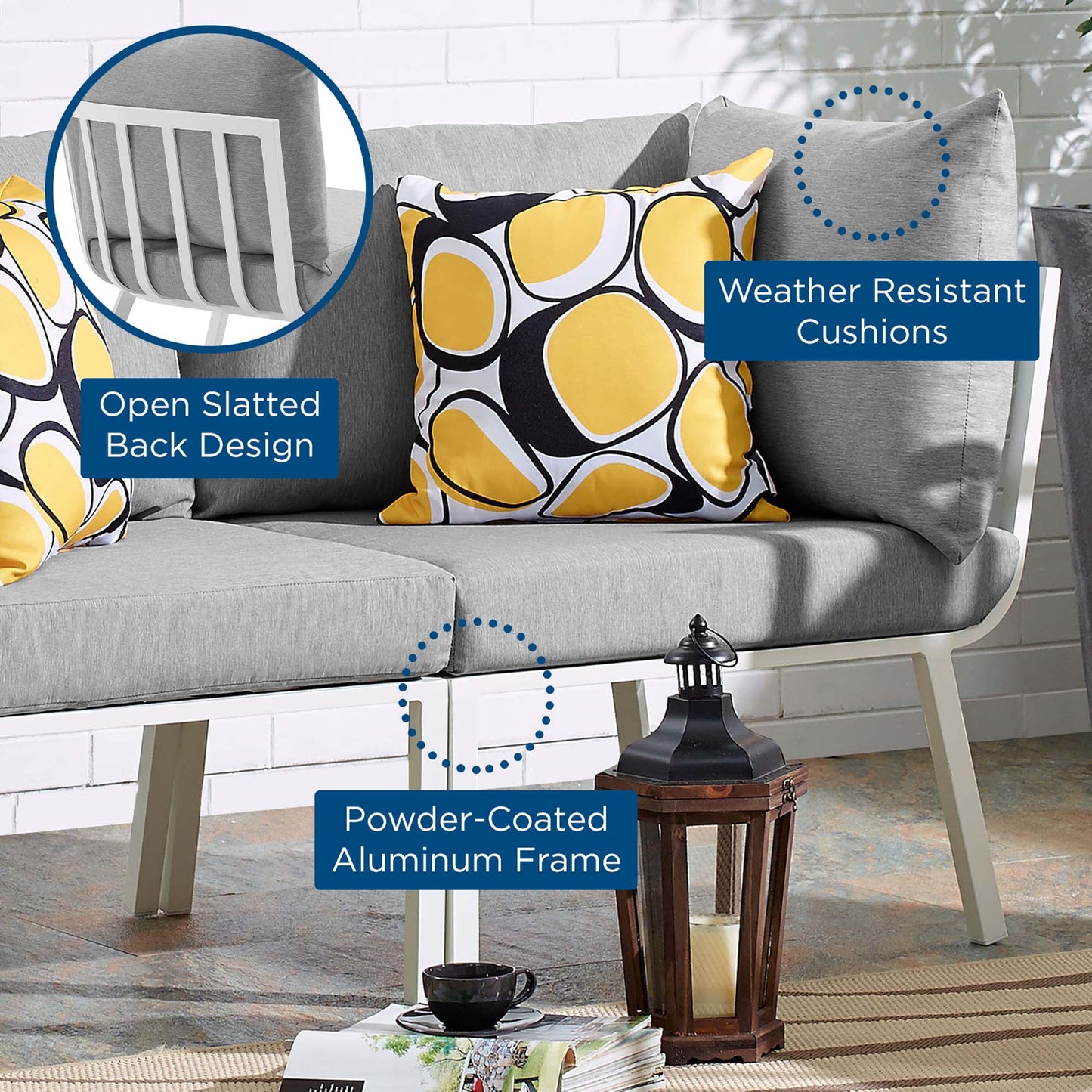 Modway Outlet Riverside Outdoor Patio Aluminum Corner Chair by Modway  Outdoor Furniture Furniture White Gray - EEI-3569-WHI-GRY