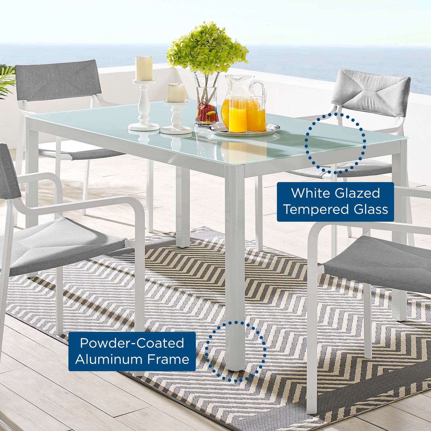 Modway - Raleigh 59" Outdoor Patio Aluminum Dining Table by Modway  Outdoor Furniture Bar and Dining White - EEI-3576-WHI