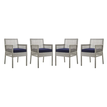 Modway - Aura Outdoor Patio Wicker Rattan Dining Armchair Set of 4 by Modway  Outdoor Furniture Bar and Dining Blue - EEI-3594-GRY-NAV