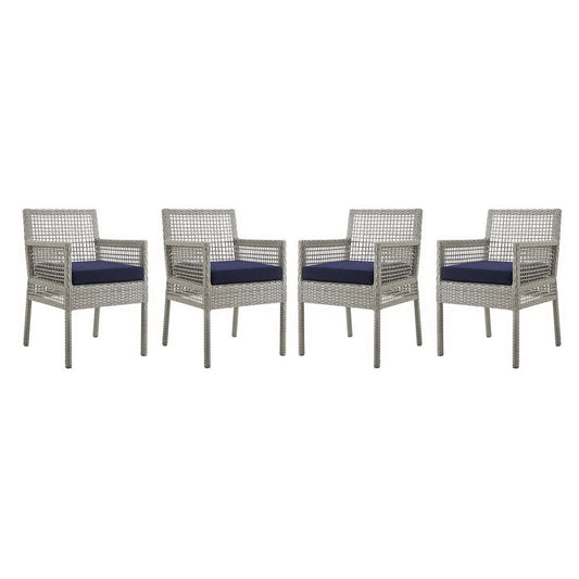 Modway - Aura Outdoor Patio Wicker Rattan Dining Armchair Set of 4 by Modway  Outdoor Furniture Bar and Dining Blue - EEI-3594-GRY-NAV