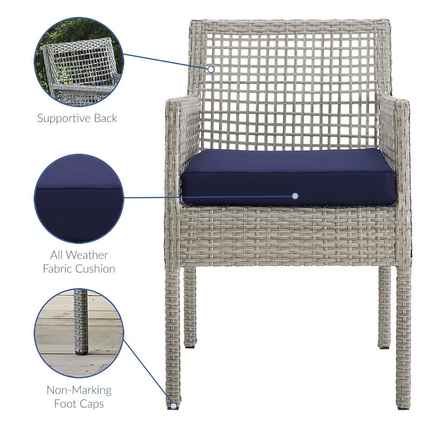 Modway - Aura Outdoor Patio Wicker Rattan Dining Armchair Set of 4 by Modway  Outdoor Furniture Bar and Dining Blue - EEI-3594-GRY-NAV