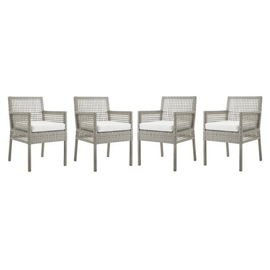 Modway - Aura Outdoor Patio Wicker Rattan Dining Armchair Set of 4 by Modway  Outdoor Furniture Bar and Dining White - EEI-3594-GRY-WHI