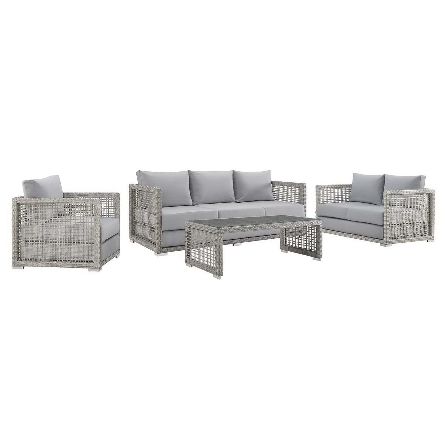 Modway - Aura 4 Piece Outdoor Patio Wicker Rattan Set by Modway  Outdoor Furniture Sofa Sectionals Gray - EEI-3596-GRY-GRY-SET