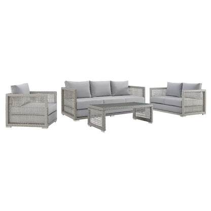 Modway - Aura 4 Piece Outdoor Patio Wicker Rattan Set by Modway  Outdoor Furniture Sofa Sectionals Gray - EEI-3596-GRY-GRY-SET