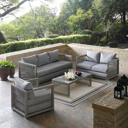 Modway - Aura 4 Piece Outdoor Patio Wicker Rattan Set by Modway  Outdoor Furniture Sofa Sectionals Gray - EEI-3596-GRY-GRY-SET
