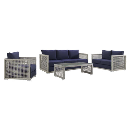 Modway Outlet Aura 4 Piece Outdoor Patio Wicker Rattan Set by Modway  Outdoor Furniture Furniture Gray Navy - EEI-3596-GRY-NAV-SET