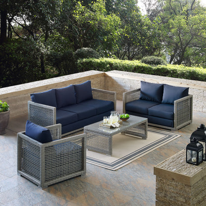 Modway Outlet Aura 4 Piece Outdoor Patio Wicker Rattan Set by Modway  Outdoor Furniture Furniture Gray Navy - EEI-3596-GRY-NAV-SET