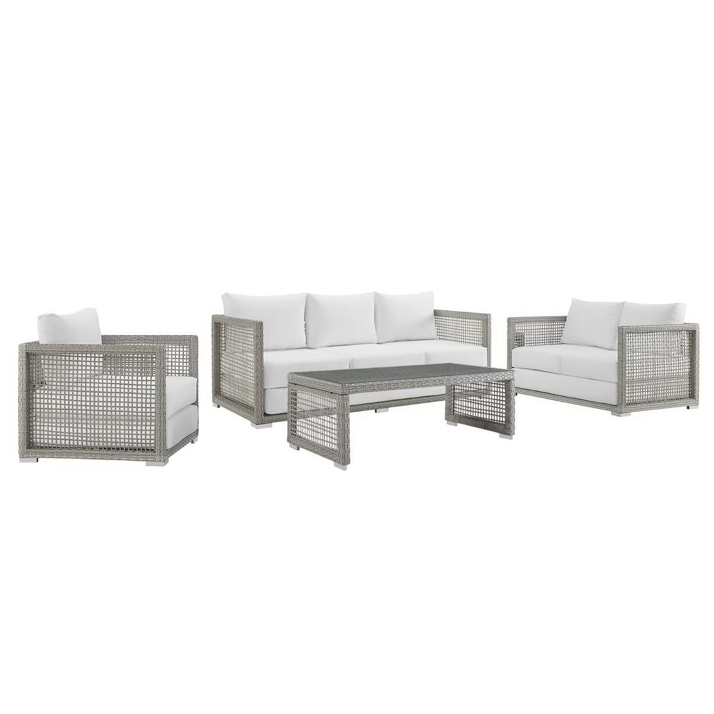 Modway - Aura 4 Piece Outdoor Patio Wicker Rattan Set by Modway  Outdoor Furniture Sofa Sectionals White - EEI-3596-GRY-WHI-SET
