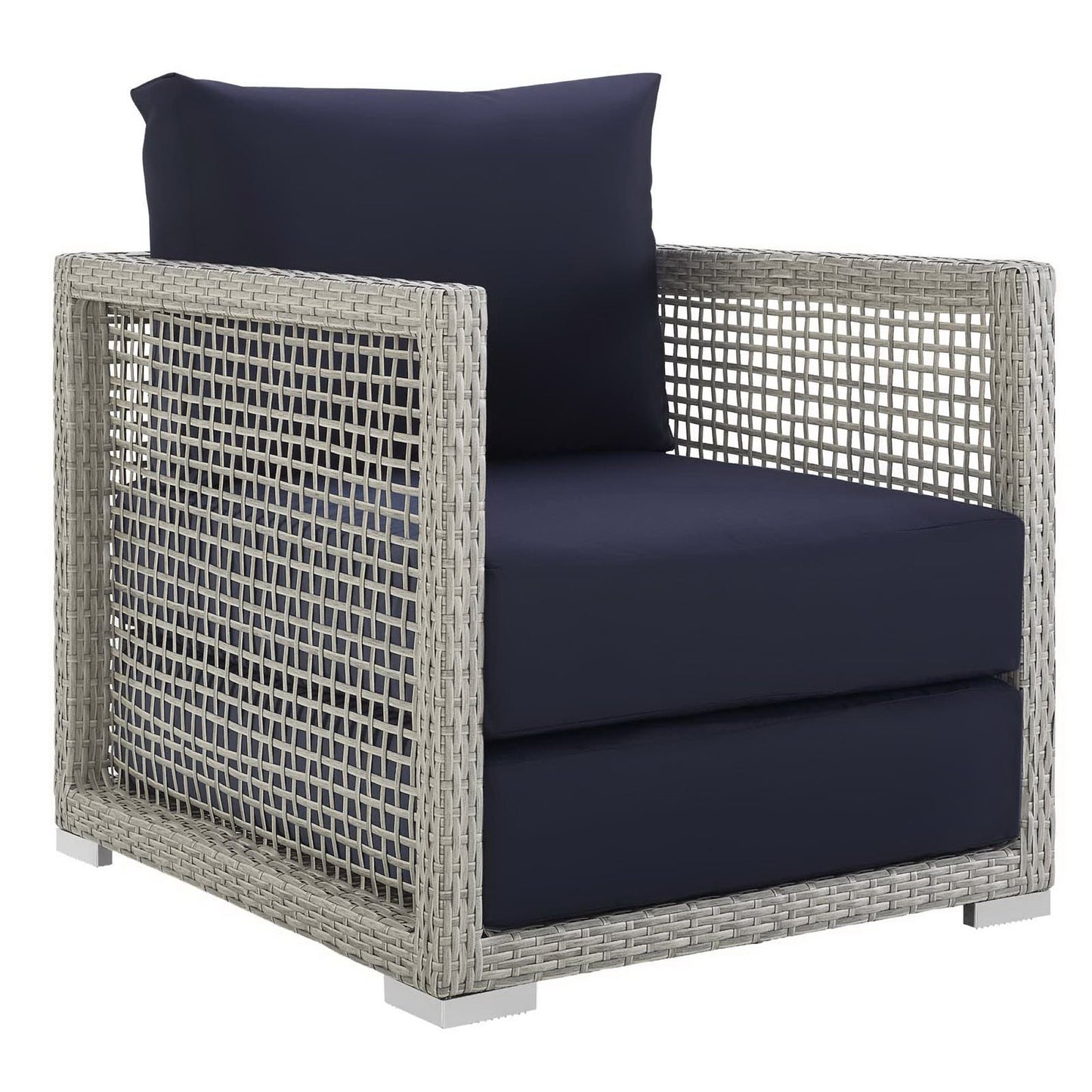 Modway - Aura 3 Piece Outdoor Patio Wicker Rattan Set by Modway  Outdoor Furniture Sofa Sectionals Blue - EEI-3597-GRY-NAV-SET