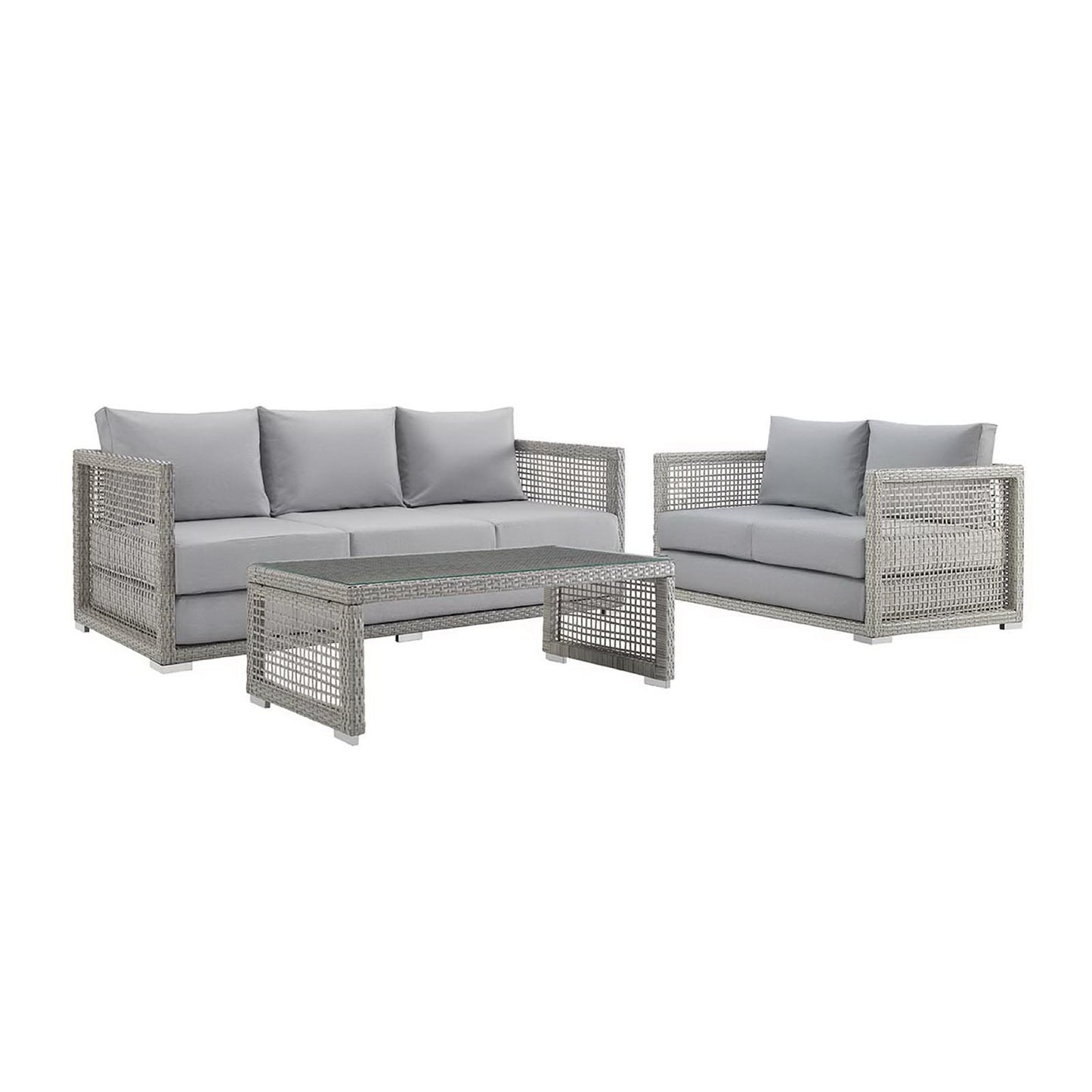 Modway - Aura 3 Piece Outdoor Patio Wicker Rattan Set by Modway  Outdoor Furniture Sofa Sectionals Gray - EEI-3598-GRY-GRY-SET