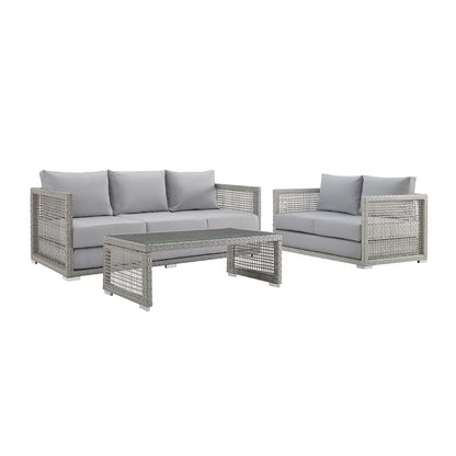 Modway - Aura 3 Piece Outdoor Patio Wicker Rattan Set by Modway  Outdoor Furniture Sofa Sectionals Gray - EEI-3598-GRY-GRY-SET