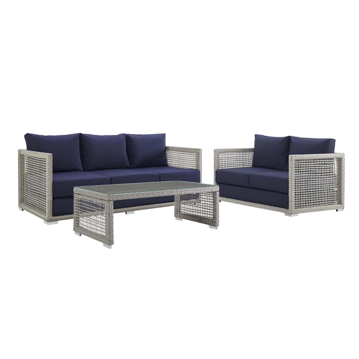 Modway Outlet Aura 3 Piece Outdoor Patio Wicker Rattan Set by Modway  Outdoor Furniture Furniture Gray Navy - EEI-3598-GRY-NAV-SET