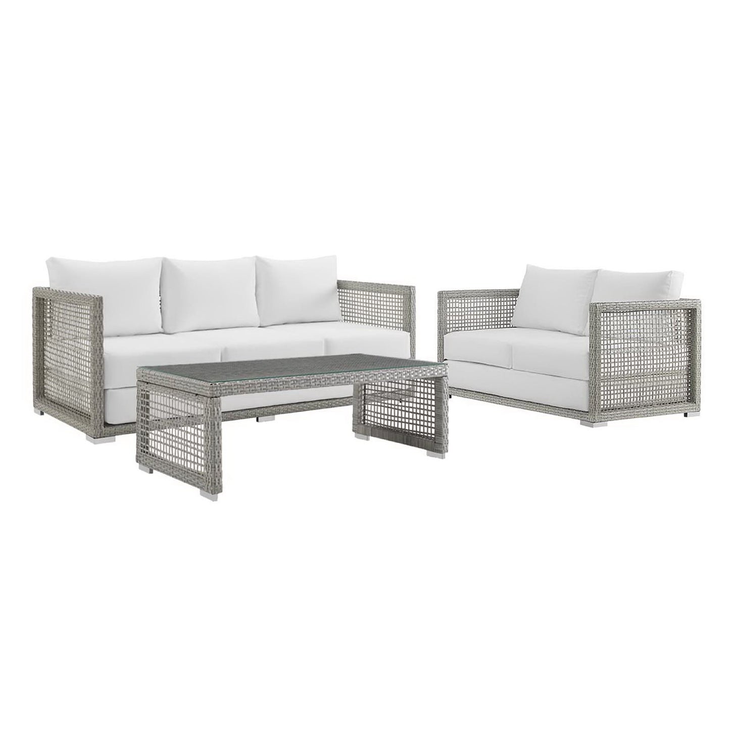 Modway - Aura 3 Piece Outdoor Patio Wicker Rattan Set by Modway  Outdoor Furniture Sofa Sectionals White - EEI-3598-GRY-WHI-SET